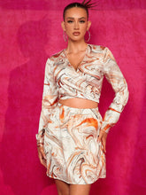 Marble Print Tie Back Crop Top & Skirt